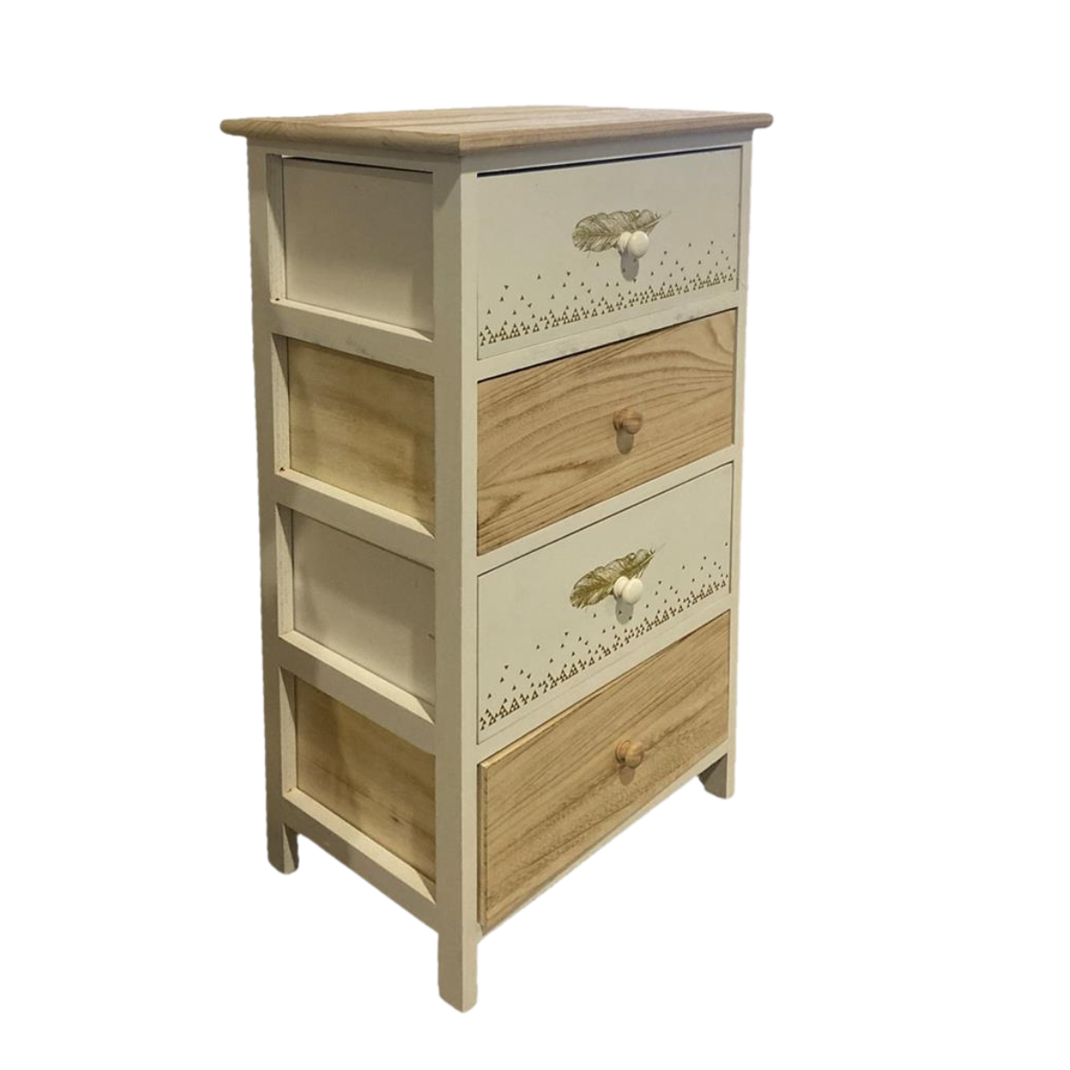 Kommode FederGrazia seitlich – natürliche Holzstruktur und Federdetails