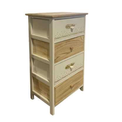 Kommode FederGrazia seitlich – natürliche Holzstruktur und Federdetails